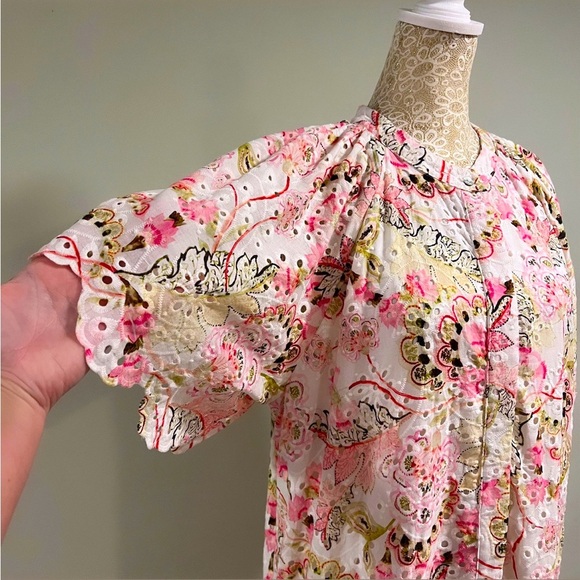 MISA Malena Los Angeles Floral Eyelet Embrodered Flutter Sleeve Midi Dress Sz S - Picture 11 of 12